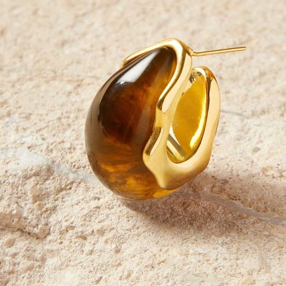 Luxe 18K Gold Plated Amber Colored Earrings - Picture 3 of 6